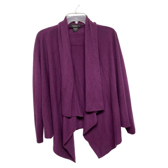 Lord & Taylor 100% Cashmere Purple Waterfall Shawl Cardigan Sz L Petite - Picture 8 of 10